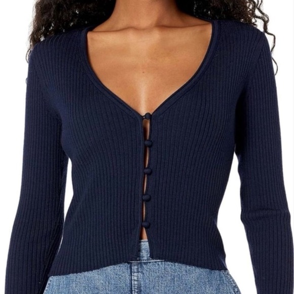 Rebecca Taylor Sweaters - Rebecca Taylor Navy Ribbed Merino Cropped Cardigan, XL, NWT